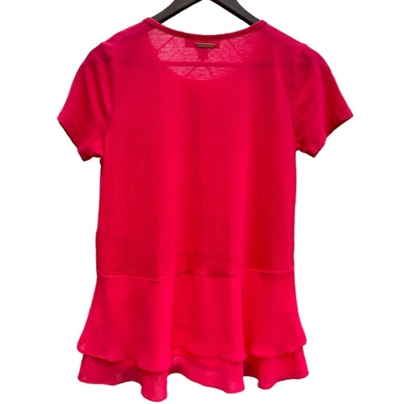 Michael Kors Red T Shirt with Layered Chiffon Hem Size Small Short Sleeve - Picture 2 of 8